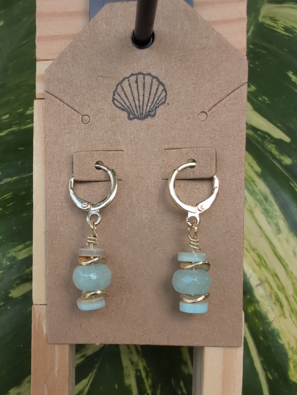 Aqua Quartz Blue Bead Drop Earrings - Handmade